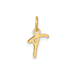 14K Yellow Gold Script Alphabet Initial Letter Charm Pendant, 14mm