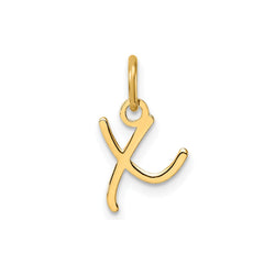 14K Yellow Gold Script Alphabet Initial Letter Charm Pendant, 14mm