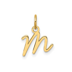 14K Yellow Gold Script Alphabet Initial Letter Charm Pendant, 14mm