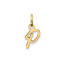 14K Yellow Gold Script Alphabet Initial Letter Charm Pendant, 14mm