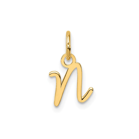 14K Yellow Gold Script Alphabet Initial Letter Charm Pendant, 14mm