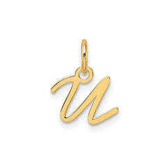 14K Yellow Gold Script Alphabet Initial Letter Charm Pendant, 14mm