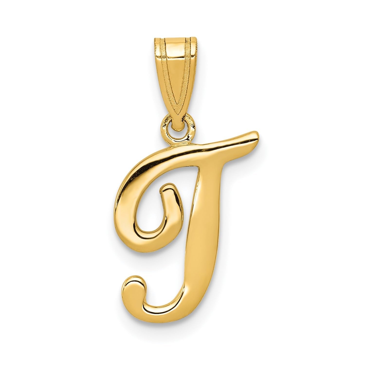 14K Yellow Gold Script Font Initial Monogram Pendant, 13mm - JewelryAffairs