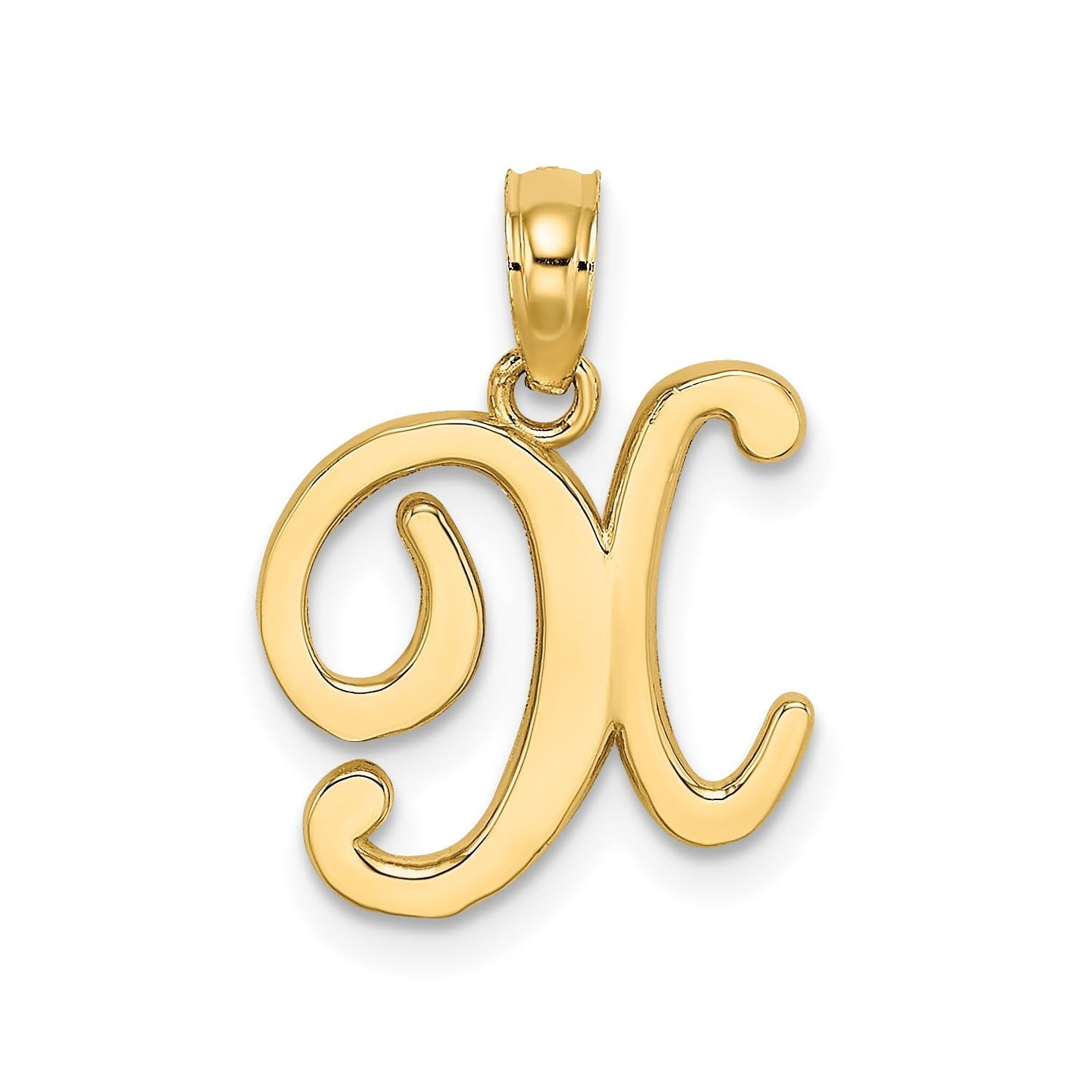 14K Yellow Gold Script Font Initial Monogram Pendant, 13mm - JewelryAffairs