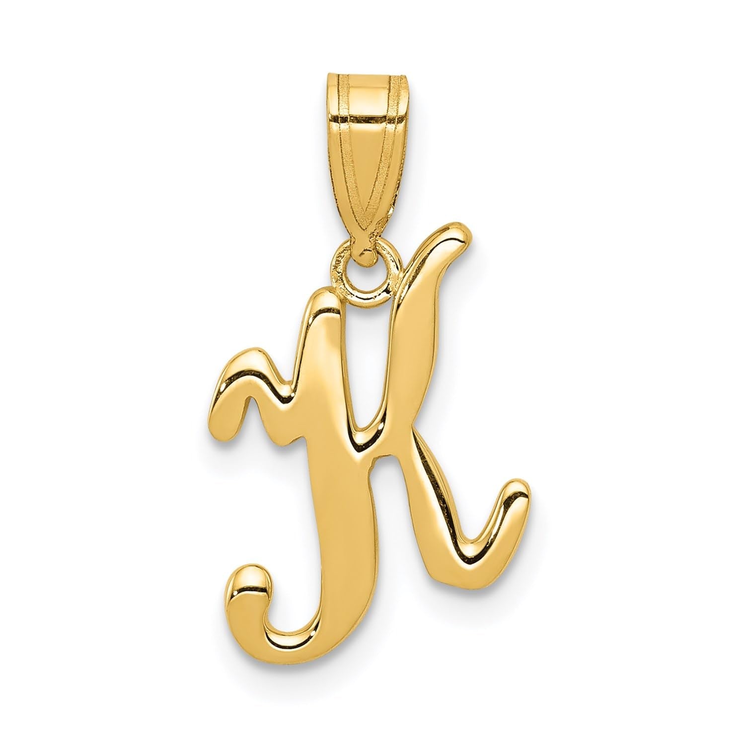 14K Yellow Gold Script Font Initial Monogram Pendant, 13mm - JewelryAffairs