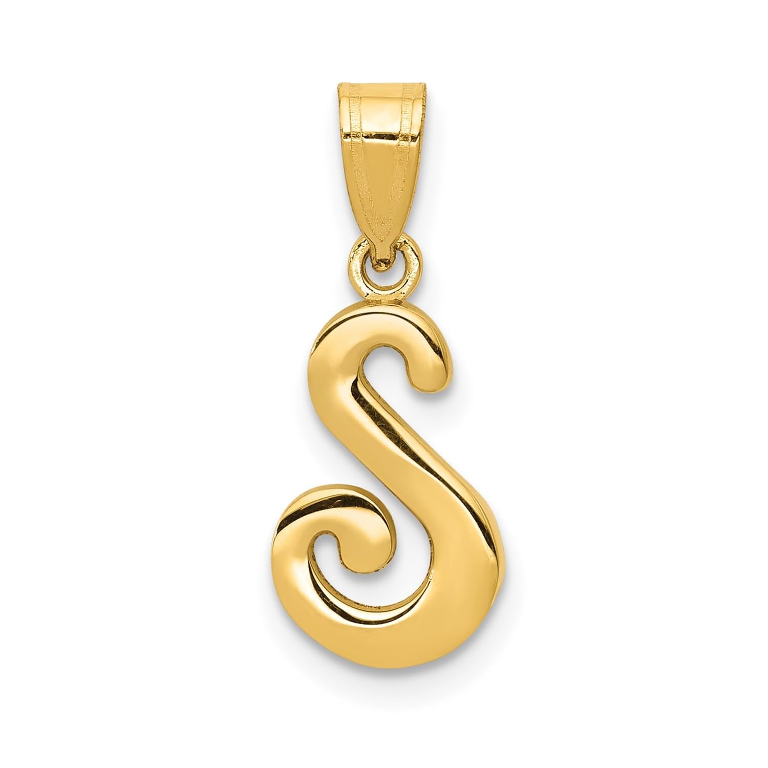 14K Yellow Gold Script Font Initial Monogram Pendant, 13mm - JewelryAffairs