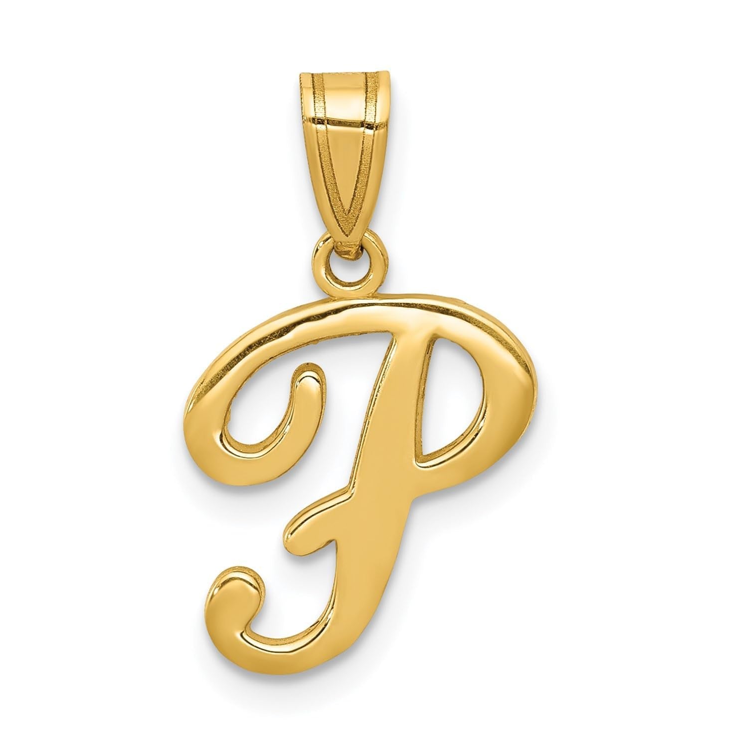 14K Yellow Gold Script Font Initial Monogram Pendant, 13mm - JewelryAffairs