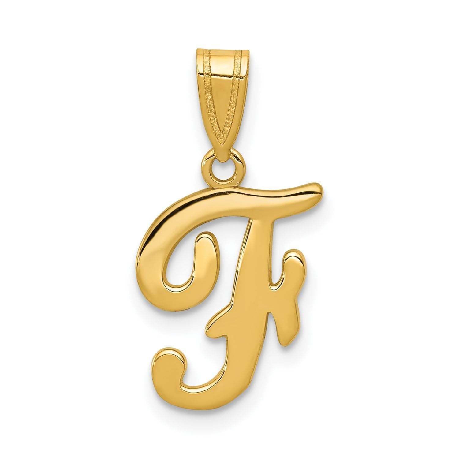14K Yellow Gold Script Font Initial Monogram Pendant, 13mm - JewelryAffairs