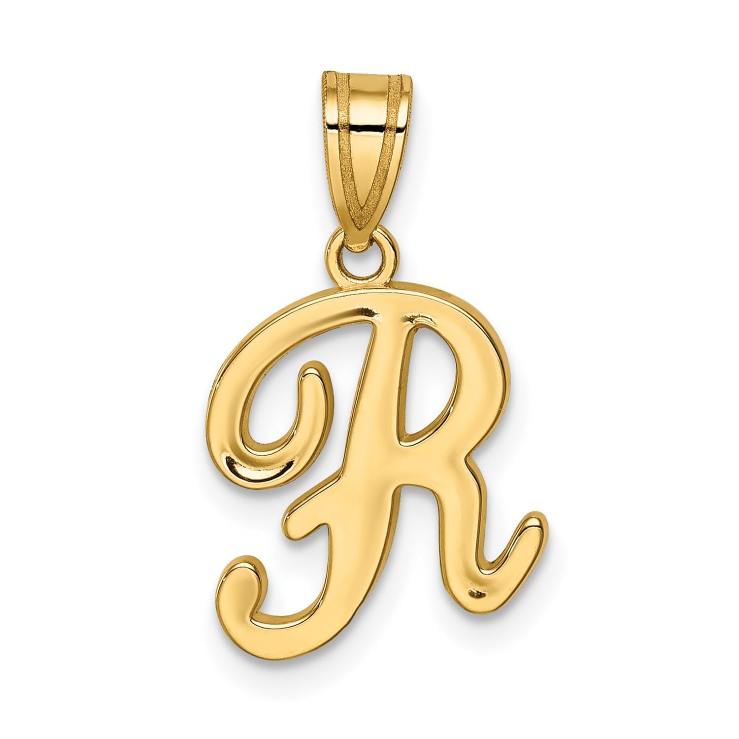14K Yellow Gold Script Font Initial Monogram Pendant, 13mm - JewelryAffairs