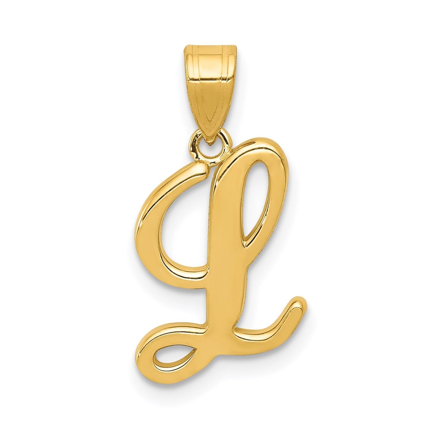 14K Yellow Gold Script Font Initial Monogram Pendant, 13mm - JewelryAffairs