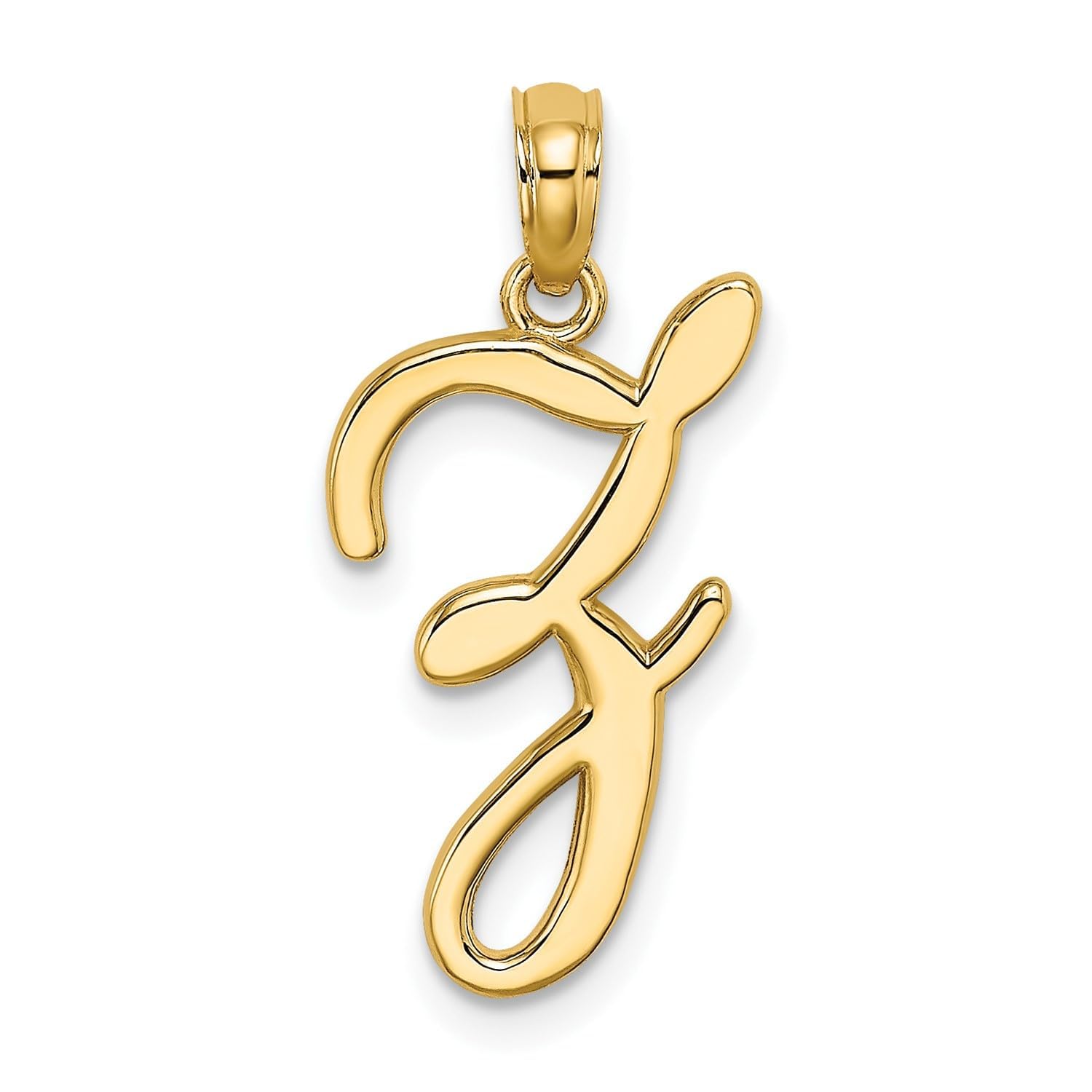 14K Yellow Gold Script Font Initial Monogram Pendant, 13mm - JewelryAffairs