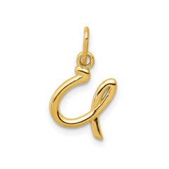 14k Yellow Gold Script Initial Charm Pendant, 14 x10mm