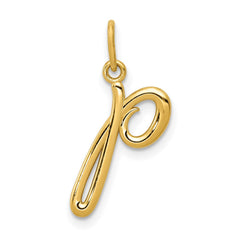 14k Yellow Gold Script Initial Charm Pendant, 14 x10mm