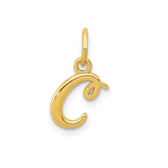 14k Yellow Gold Script Initial Charm Pendant, 14 x10mm