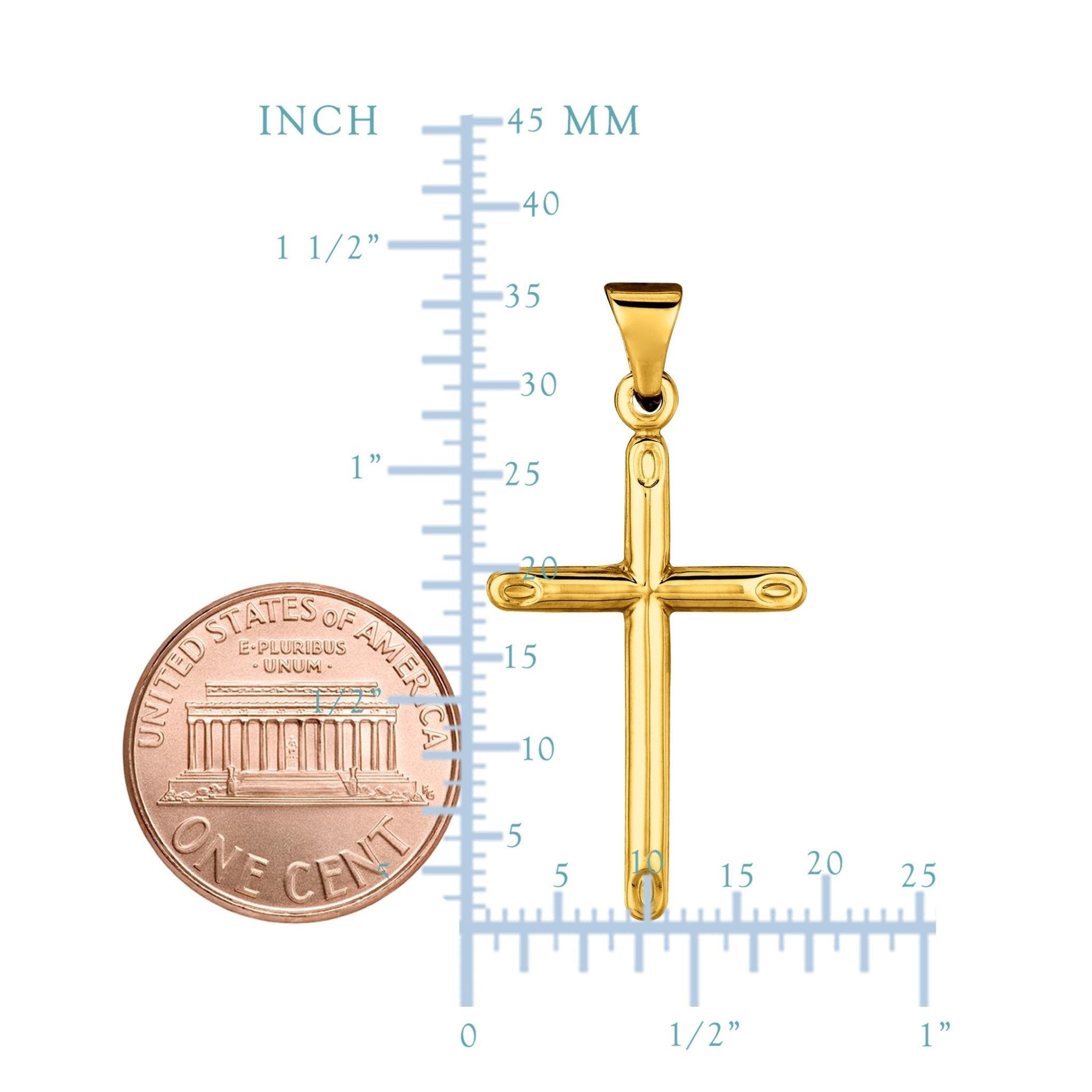 14k Yellow Gold Shiny Round Tube Cross Pendant - JewelryAffairs