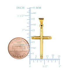 14k Yellow Gold Shiny Round Tube Cross Pendant - JewelryAffairs