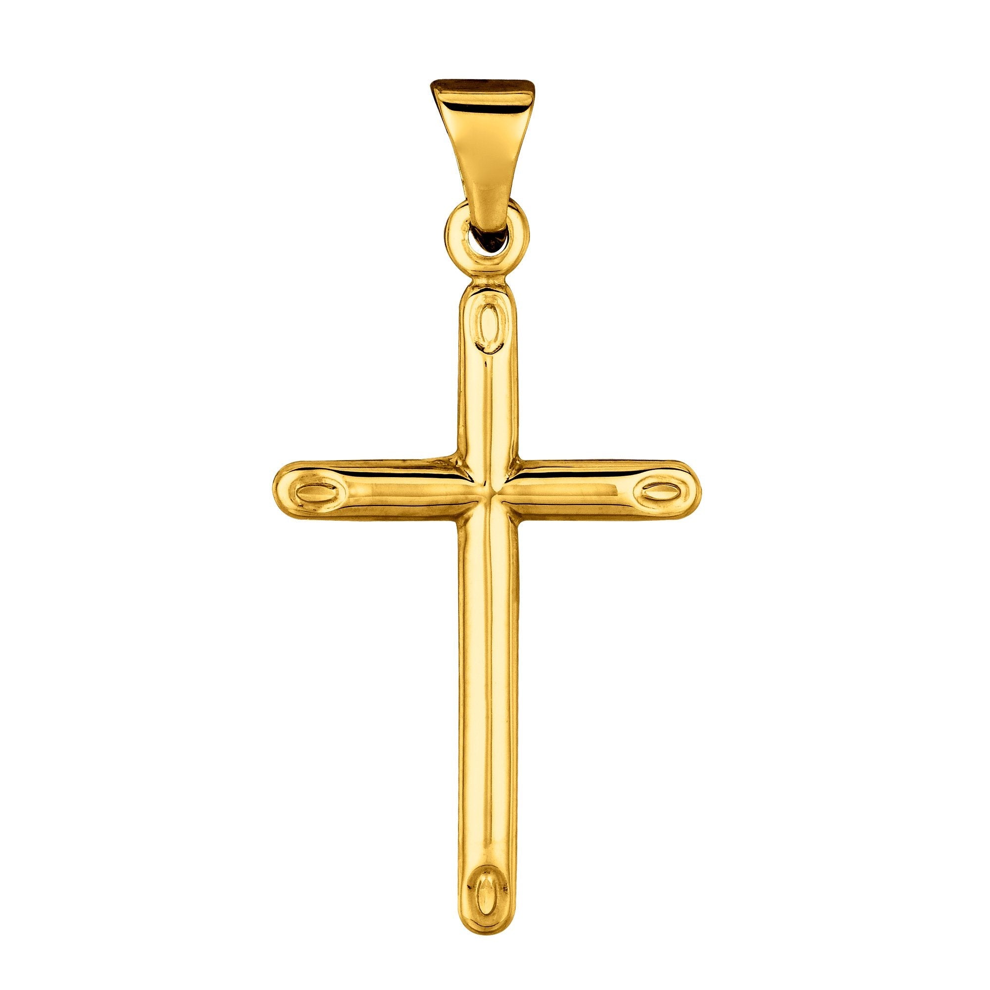 14k Yellow Gold Shiny Round Tube Cross Pendant - JewelryAffairs
