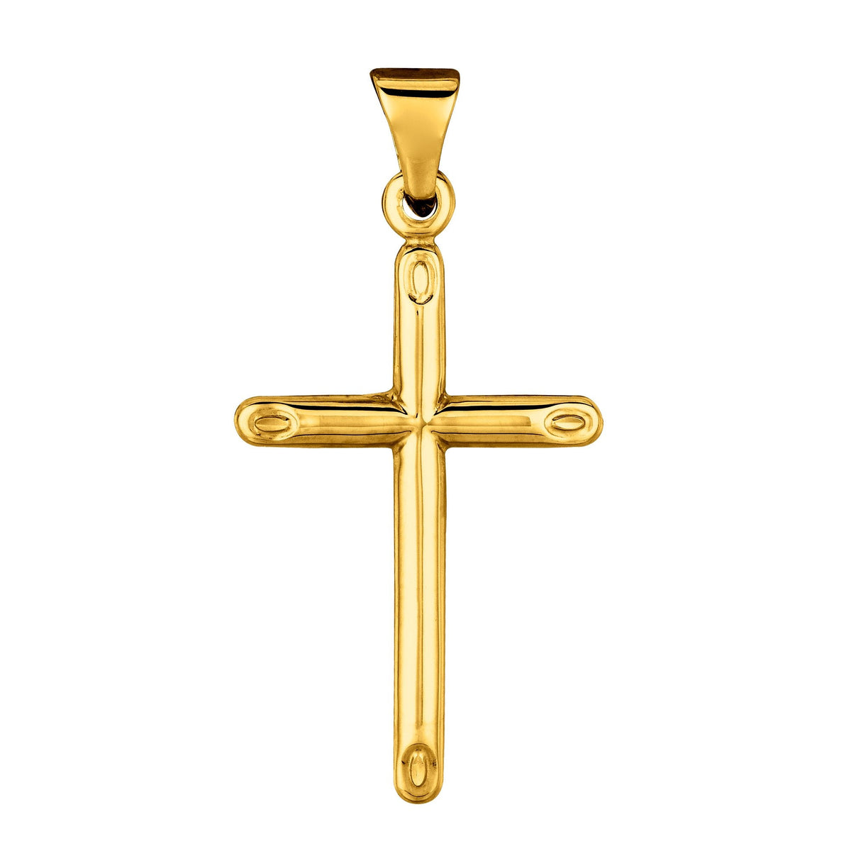14k Yellow Gold Shiny Round Tube Cross Pendant - JewelryAffairs