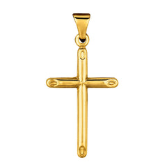 14k Yellow Gold Shiny Round Tube Cross Pendant - JewelryAffairs
