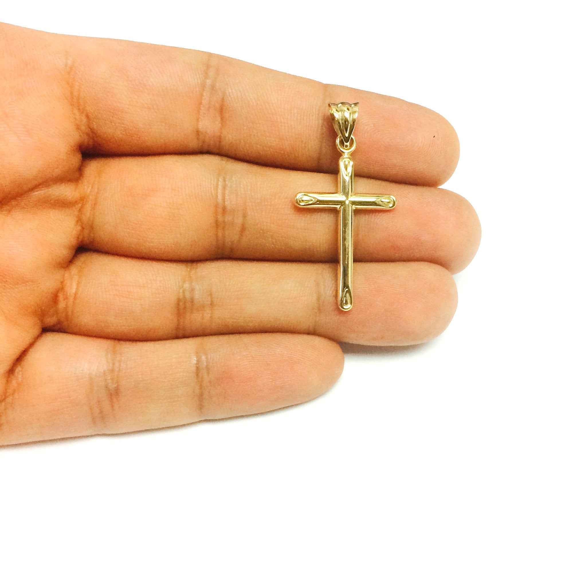14k Yellow Gold Shiny Round Tube Cross Pendant - JewelryAffairs