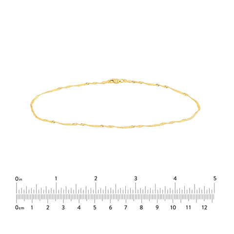 14k Yellow Gold Singapore Flat Saturn Chain Anklet, 10"