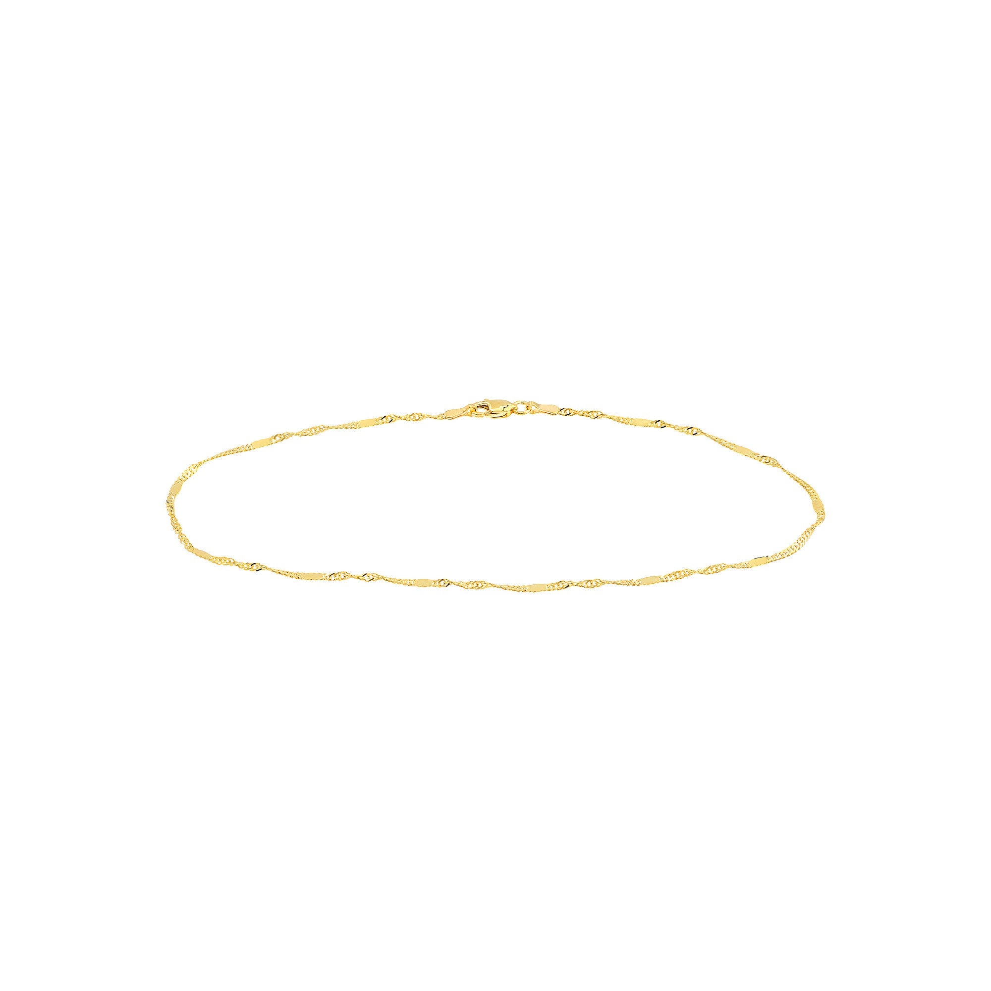 14k Yellow Gold Singapore Flat Saturn Chain Anklet, 10"