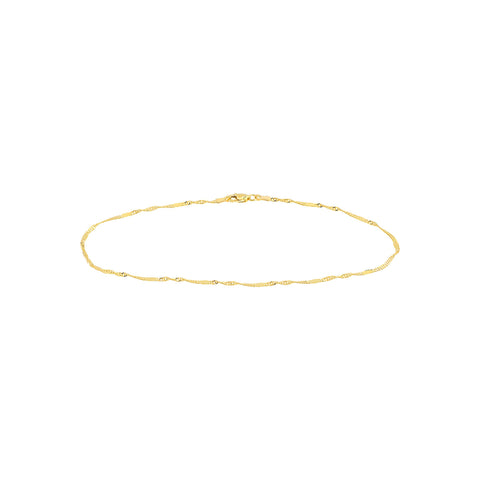 14k Yellow Gold Singapore Flat Saturn Chain Anklet, 10"