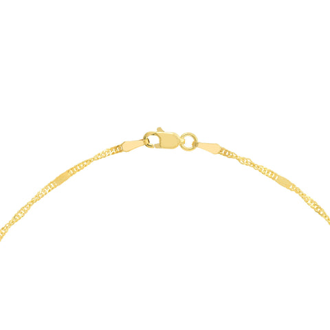 14k Yellow Gold Singapore Flat Saturn Chain Anklet, 10"
