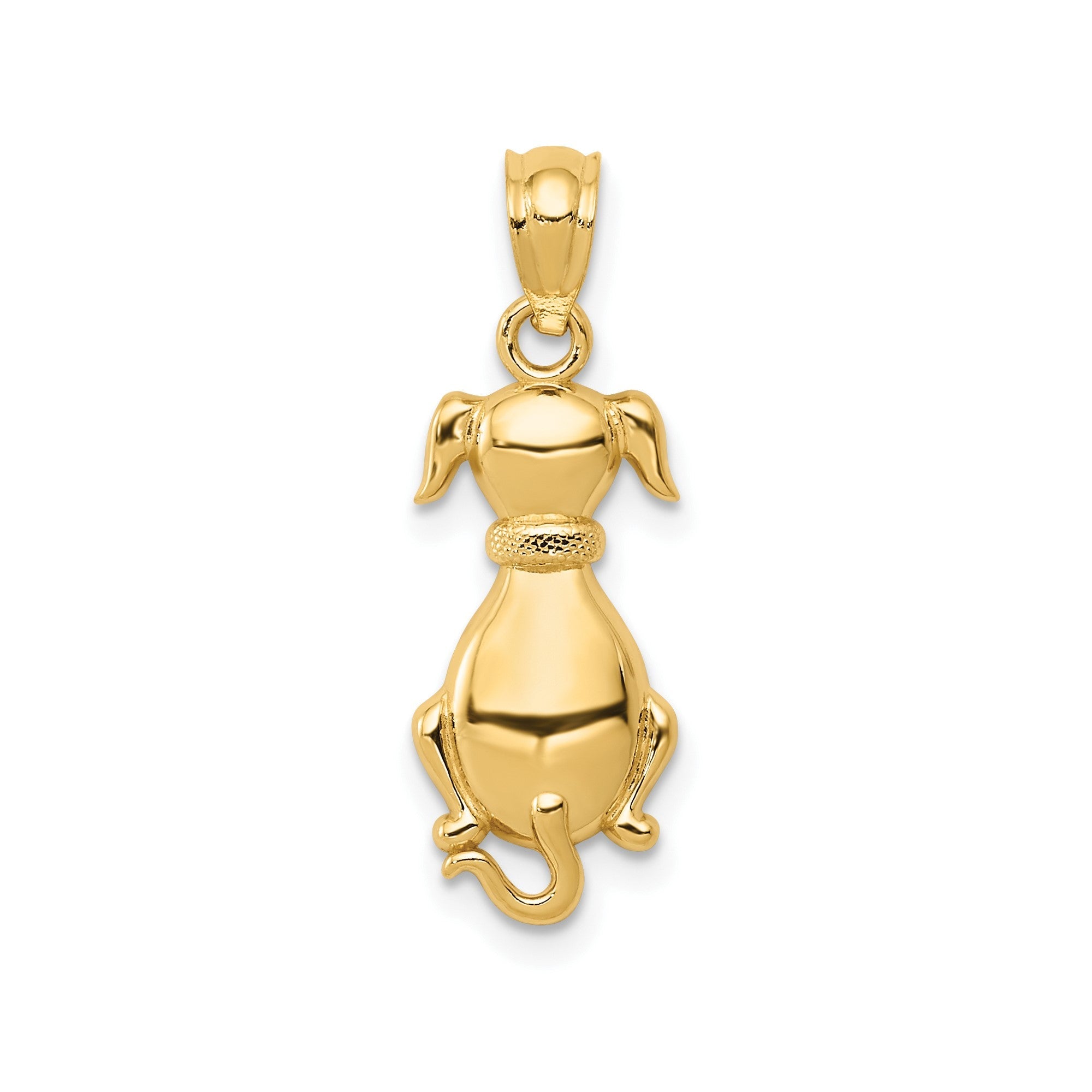 14k Yellow Gold Sitting Dog Charm Pendant, 24x8mm - JewelryAffairs