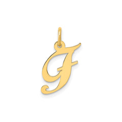 14K Yellow Gold Small Fancy Script Letter Initial Charm Pendant, 12x15mm
