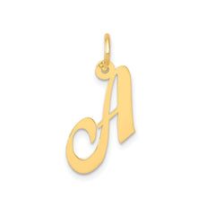 14K Yellow Gold Small Fancy Script Letter Initial Charm Pendant, 12x15mm