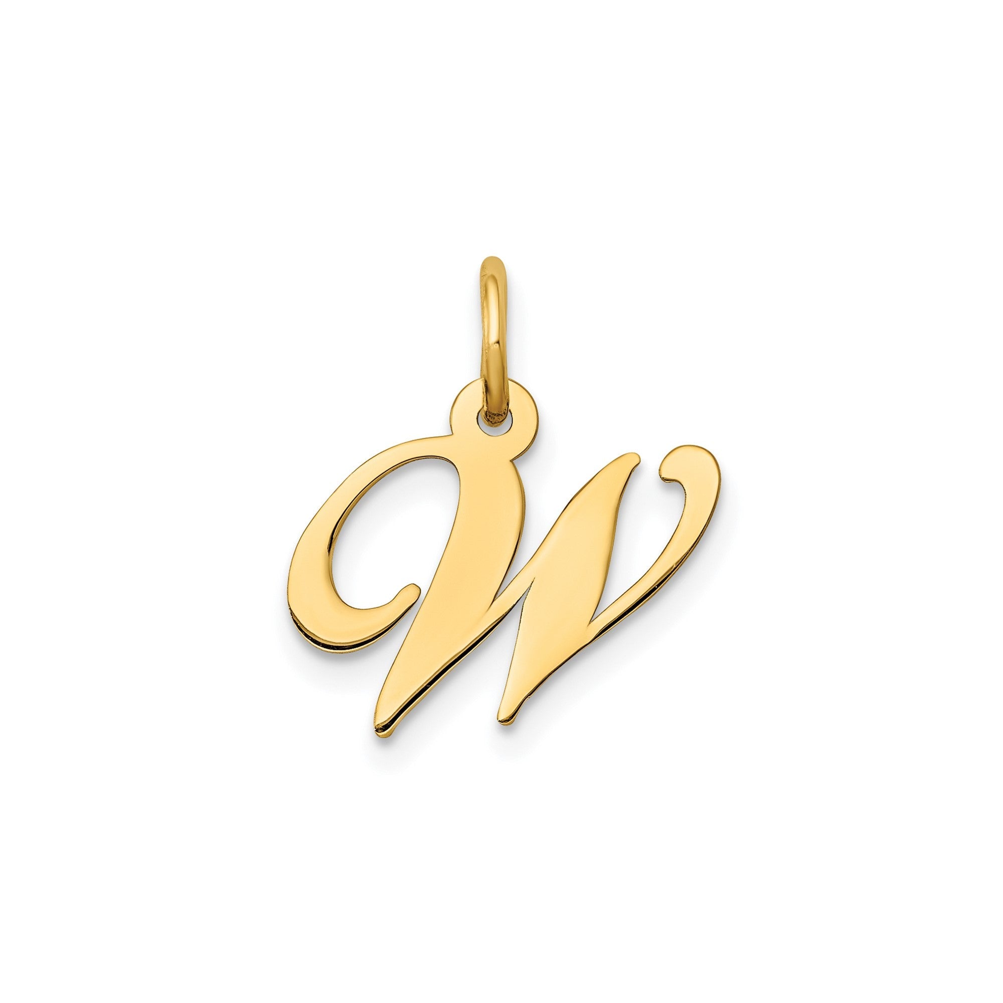 14K Yellow Gold Small Fancy Script Letter Initial Charm Pendant, 12x15mm - JewelryAffairs