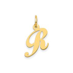 14K Yellow Gold Small Fancy Script Letter Initial Charm Pendant, 12x15mm