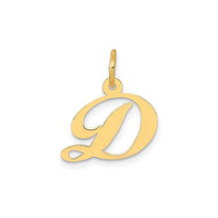 14K Yellow Gold Small Fancy Script Letter Initial Charm Pendant, 12x15mm