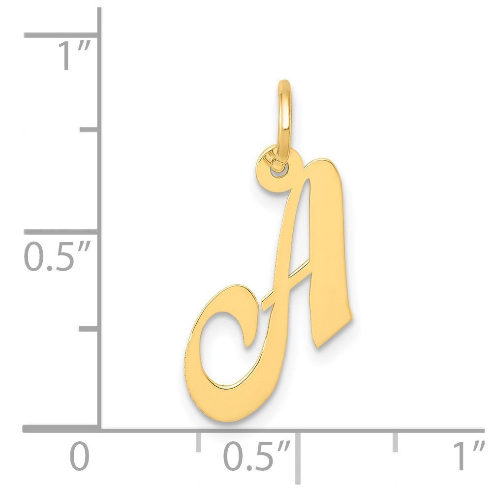 14K Yellow Gold Small Fancy Script Letter Initial Charm Pendant, 12x15mm - JewelryAffairs