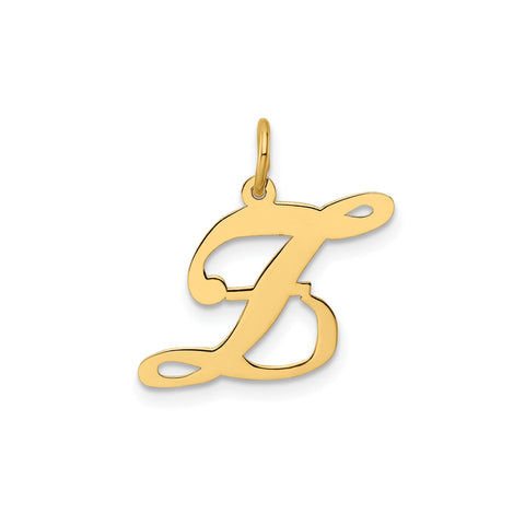 14K Yellow Gold Small Fancy Script Letter Initial Charm Pendant, 12x15mm