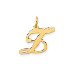 14K Yellow Gold Small Fancy Script Letter Initial Charm Pendant, 12x15mm