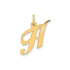 14K Yellow Gold Small Fancy Script Letter Initial Charm Pendant, 12x15mm