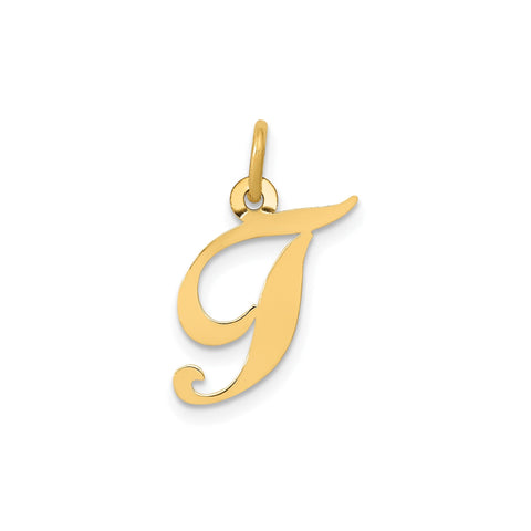 14K Yellow Gold Small Fancy Script Letter Initial Charm Pendant, 12x15mm