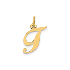 14K Yellow Gold Small Fancy Script Letter Initial Charm Pendant, 12x15mm