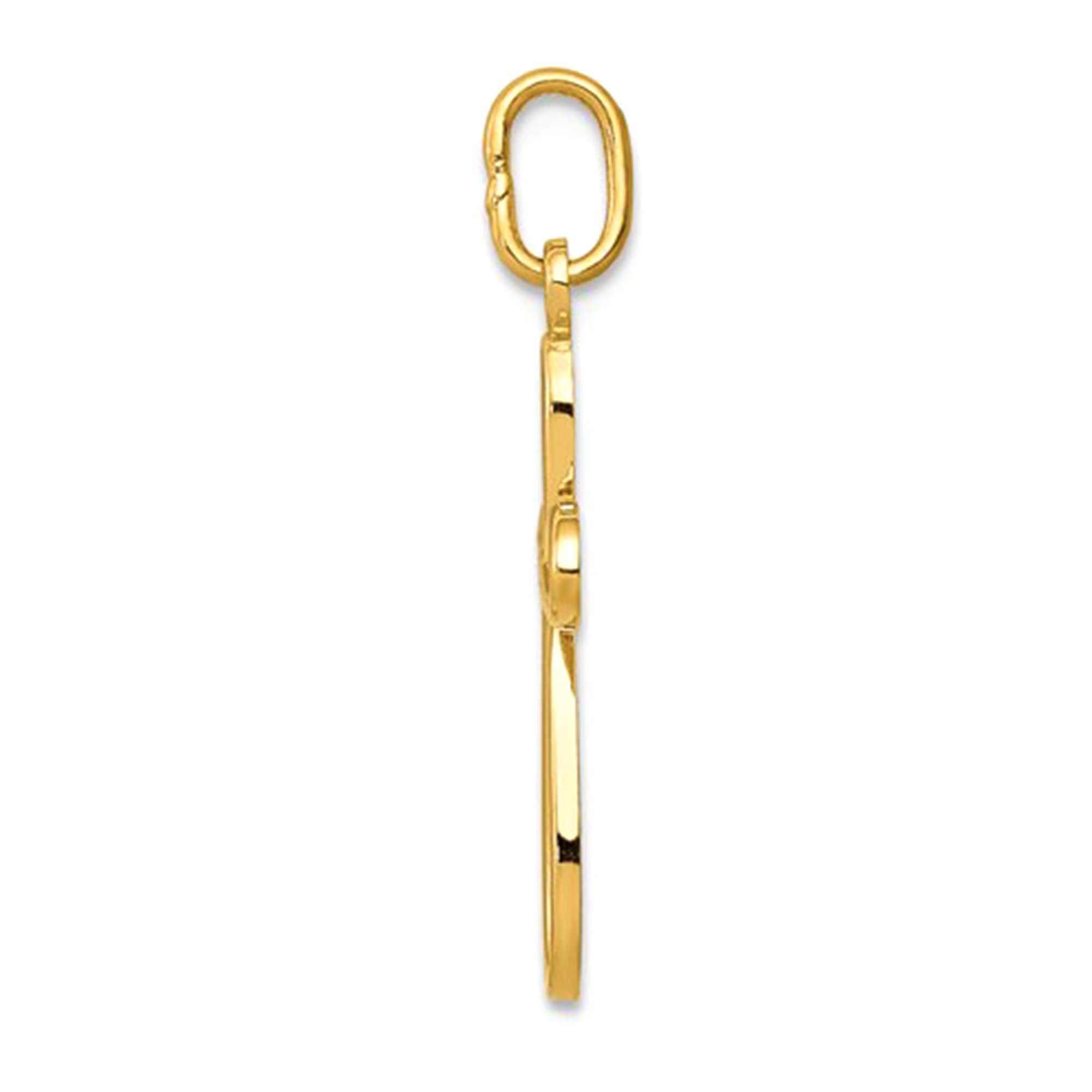 14k Yellow Gold Small Ribbon Cross Religious Pendant