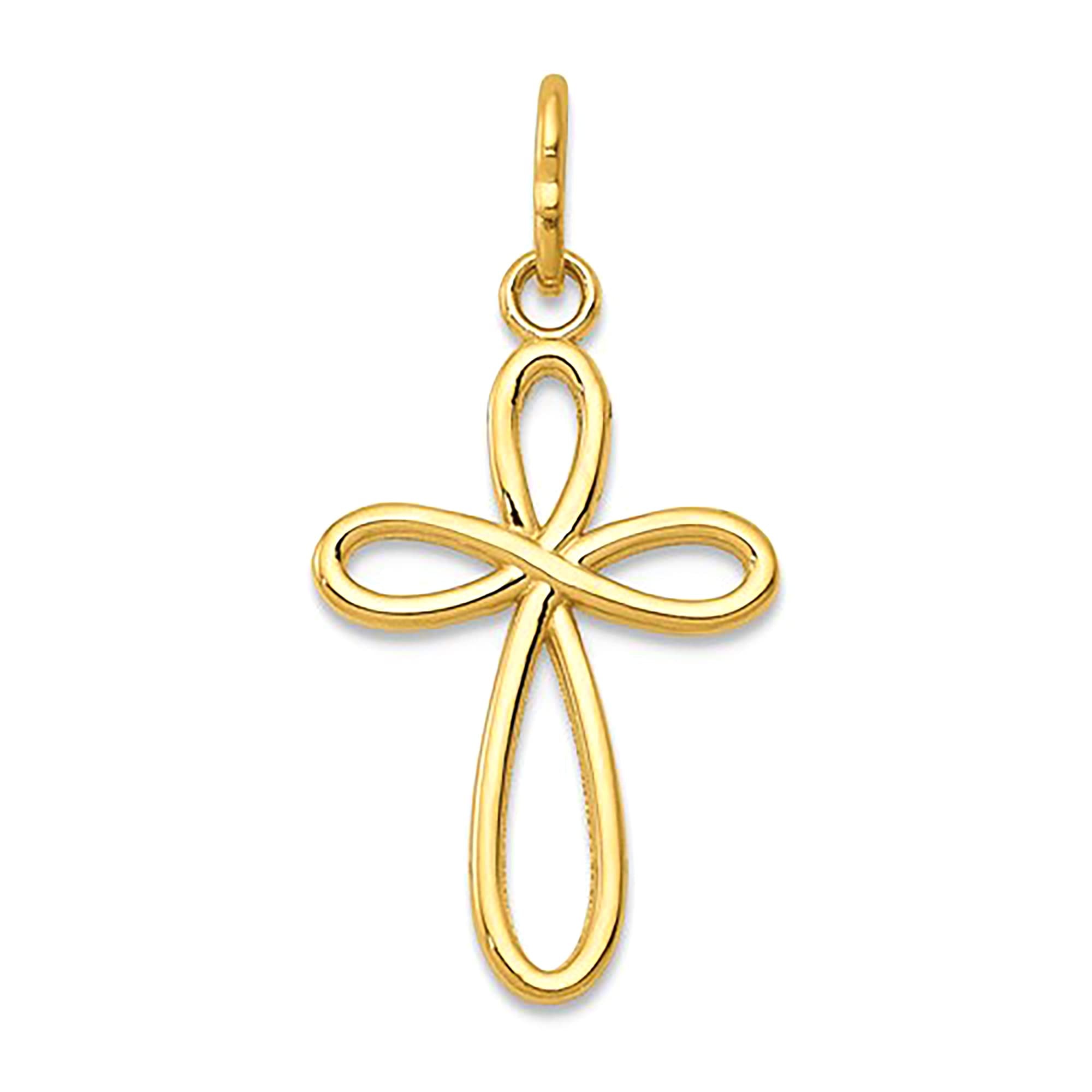 14k Yellow Gold Small Ribbon Cross Religious Pendant