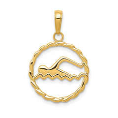 14k Yellow Gold Swimming Pendant, 16mm Diameter - JewelryAffairs