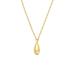 14k Yellow Gold Teardrop Pendant Necklace, Puffy Design, 18 Inch Adjustable Chain