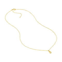14k Yellow Gold Teardrop Pendant Necklace, Puffy Design, 18 Inch Adjustable Chain