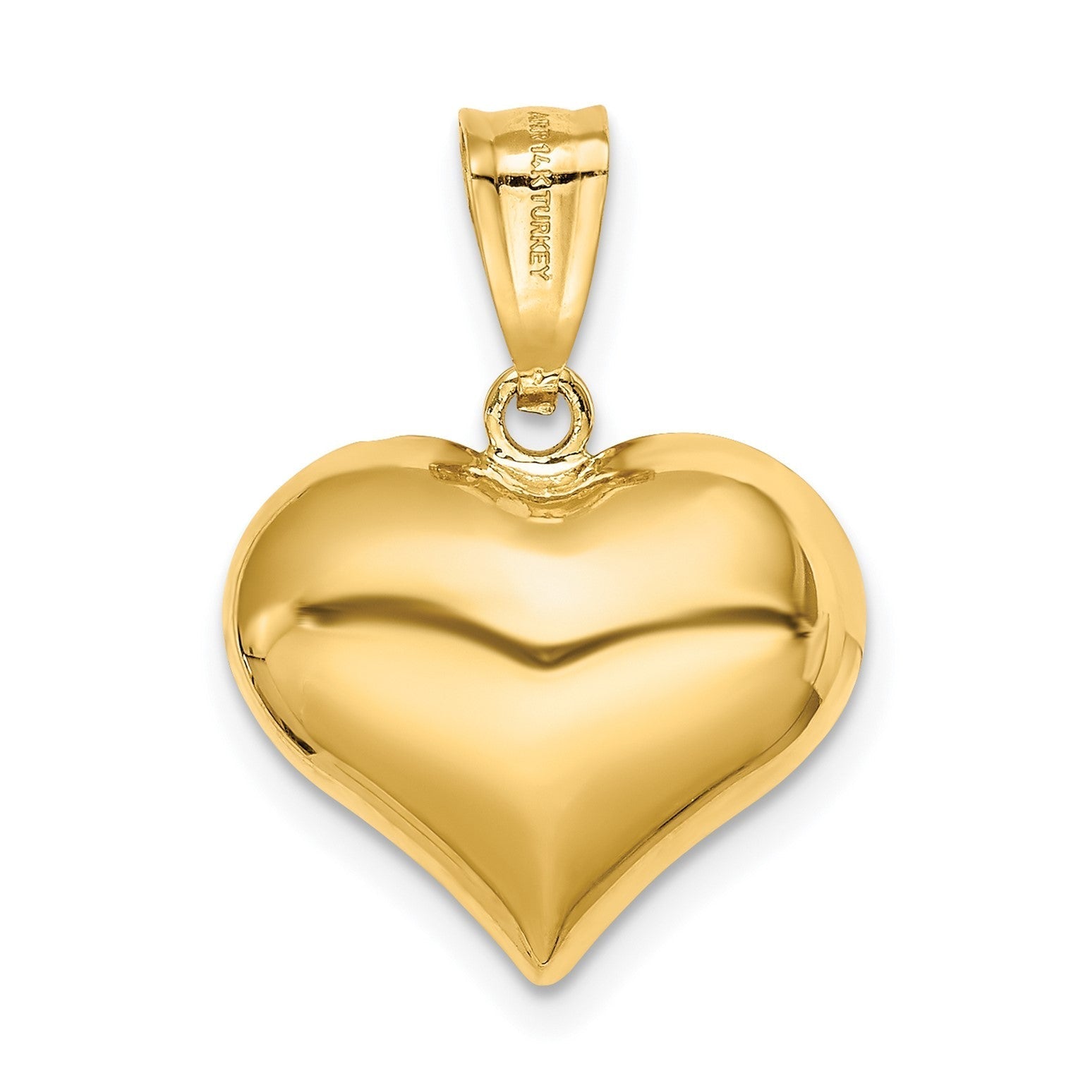 14K Yellow Gold Textured 3 - D Heart Pendant, 22x16mm - JewelryAffairs