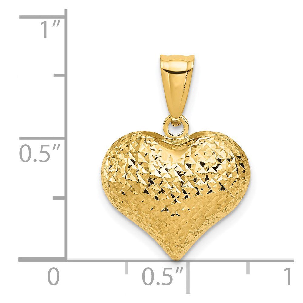 14K Yellow Gold Textured 3 - D Heart Pendant, 22x16mm - JewelryAffairs