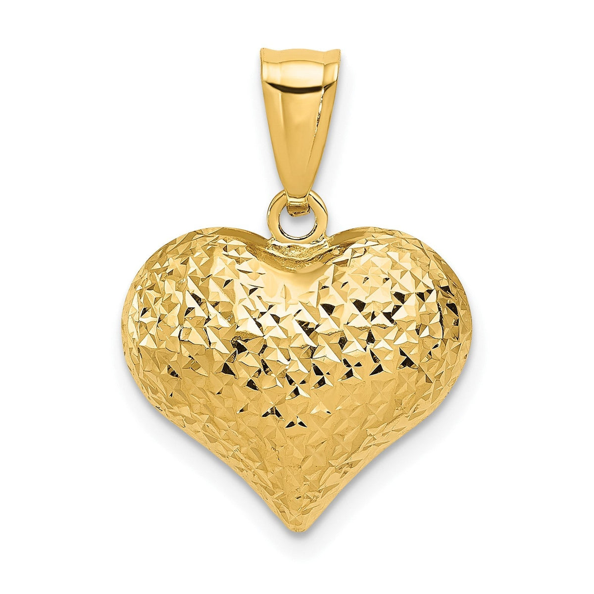 14K Yellow Gold Textured 3 - D Heart Pendant, 22x16mm - JewelryAffairs