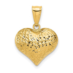 14K Yellow Gold Textured 3 - D Heart Pendant, 22x16mm - JewelryAffairs