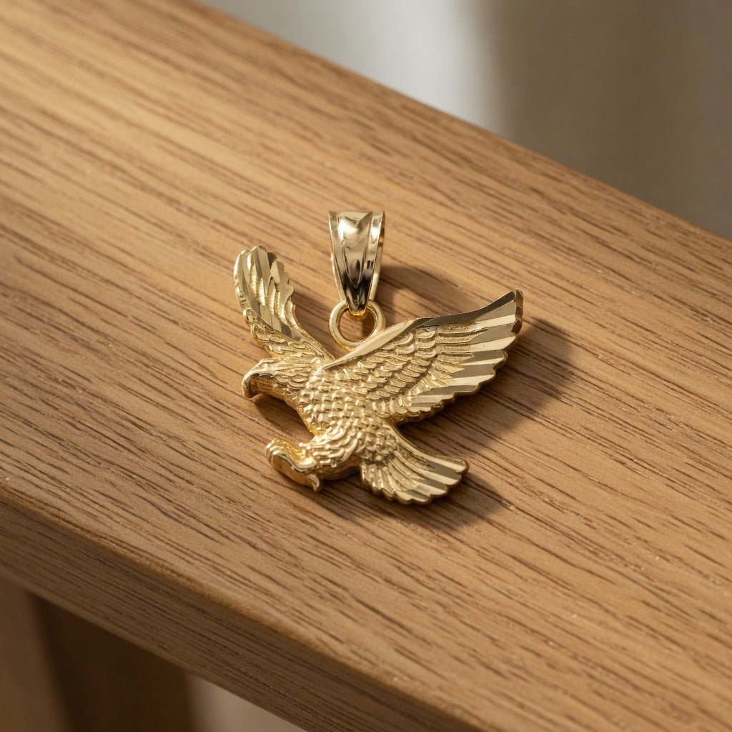 14k Yellow Gold Textured Landing Eagle Pendant Charm, 16x16 - JewelryAffairs